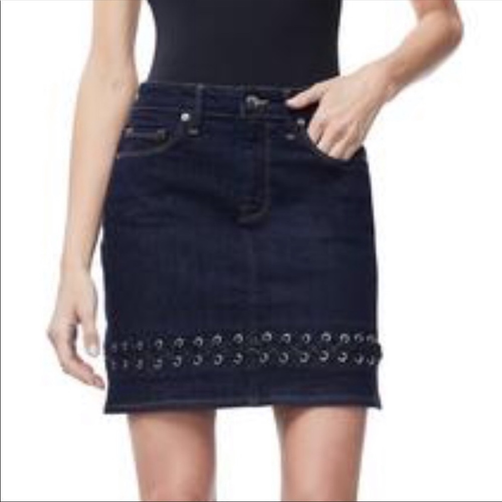 Good American The Lace Up Denim Skirt Dark Wash 4